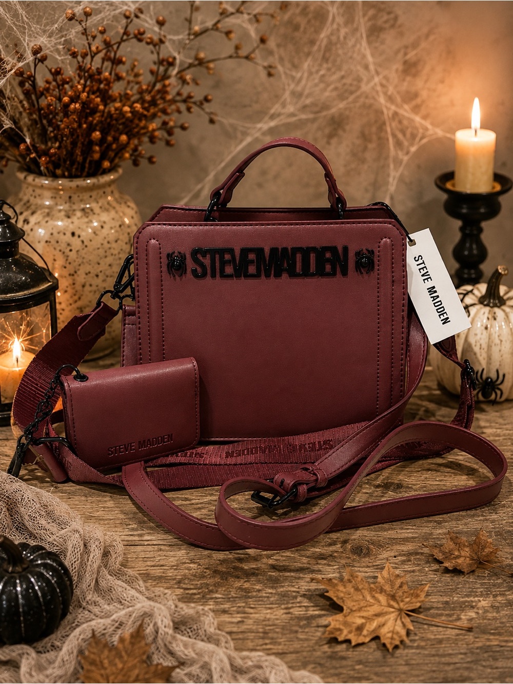 Steve Madden Burgundy Spider Satchel Crossbody Bag NWT 🕷️
